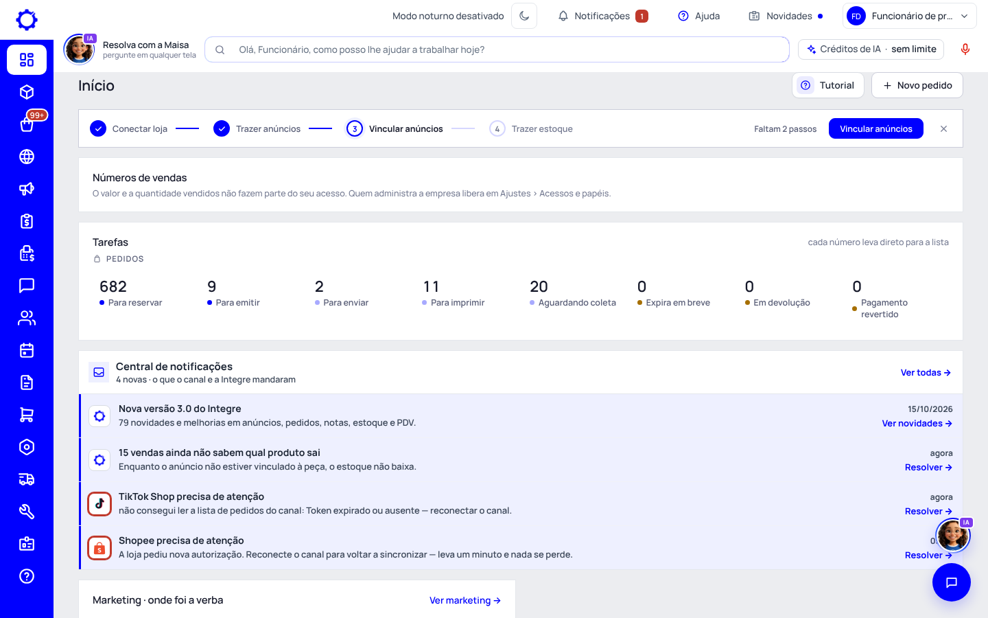Passo 11: Veja como o funcionário passa a ver