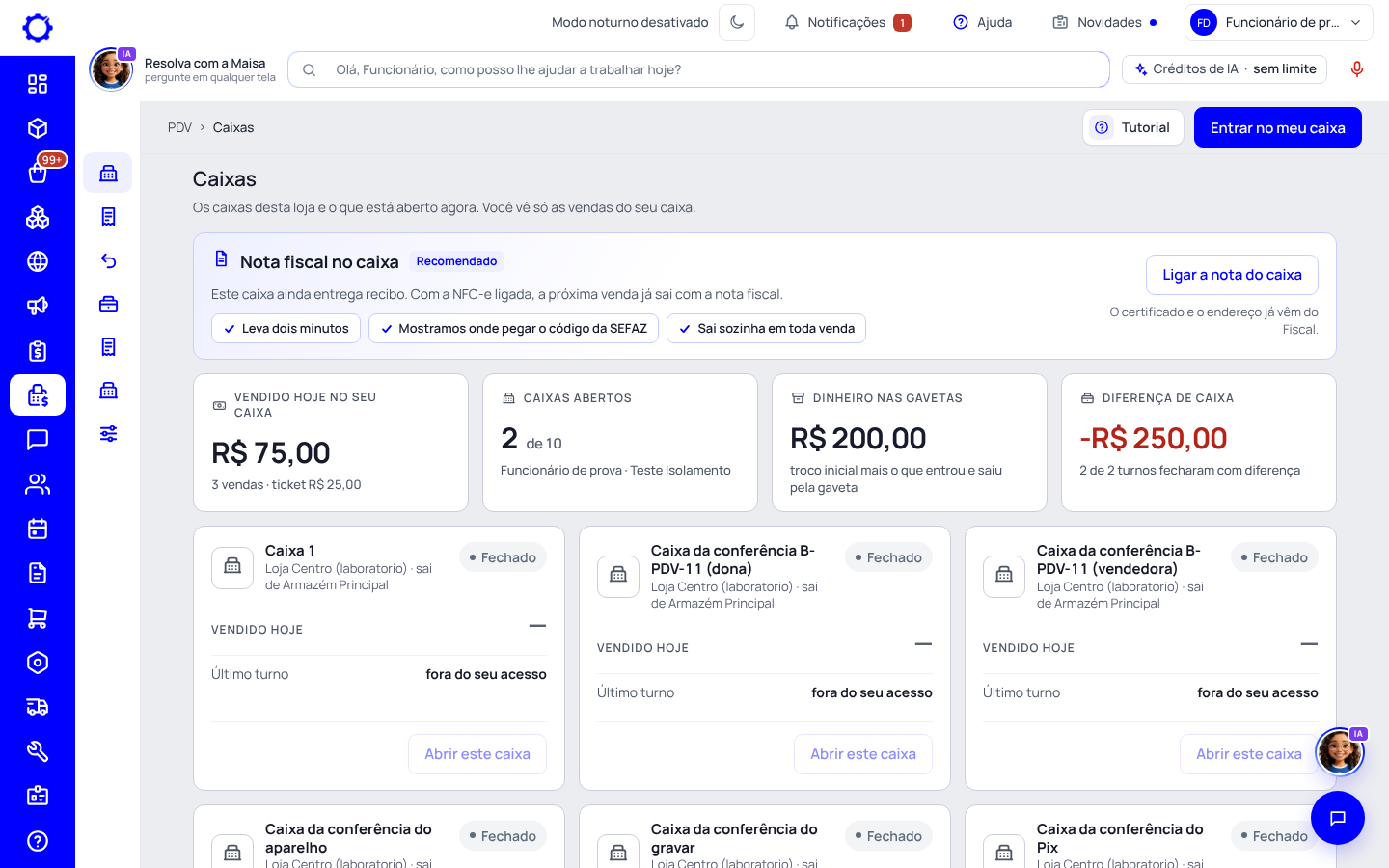 Passo 14: Como o funcionário passa a ver o caixa dele