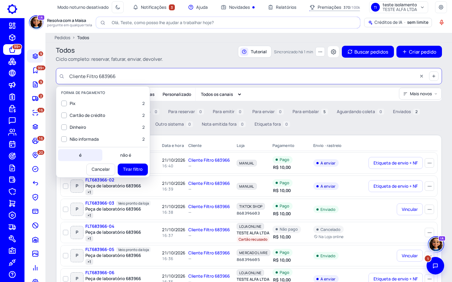 Passo 5: Filtre pela forma de pagamento