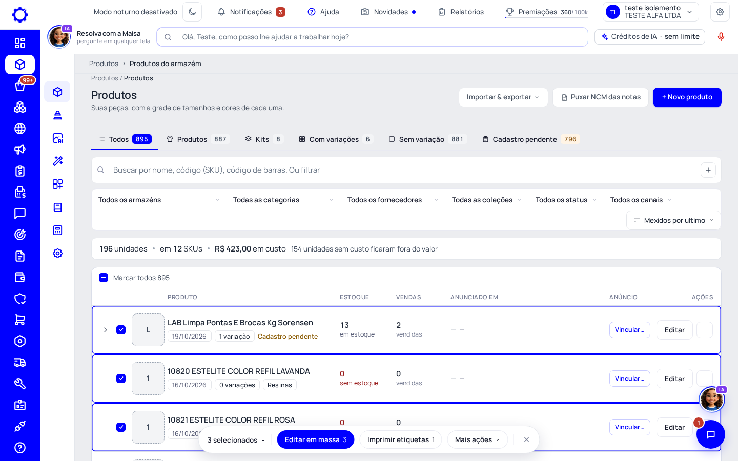 Passo 1: Marque os produtos na lista