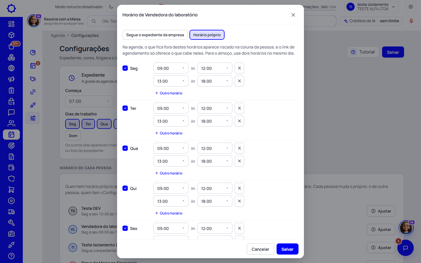 Passo 11: Diga o horário de quem não segue o expediente
