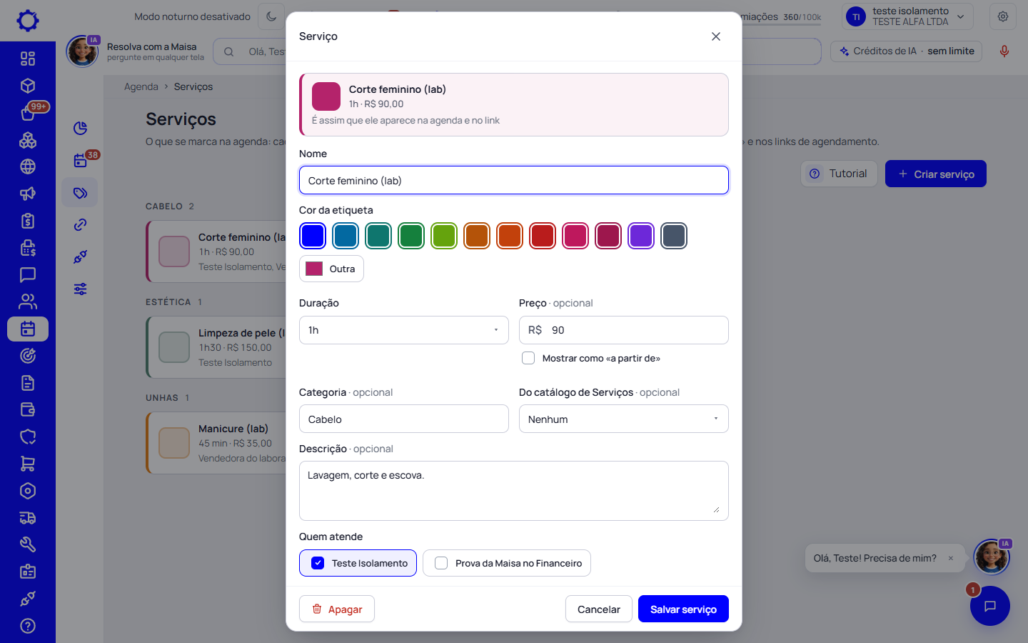 Passo 2: Personalize o serviço uma vez