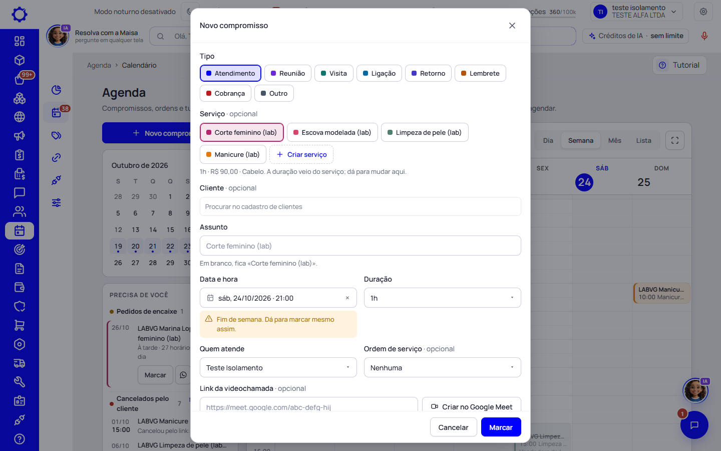 Passo 3: Use no «Novo compromisso»