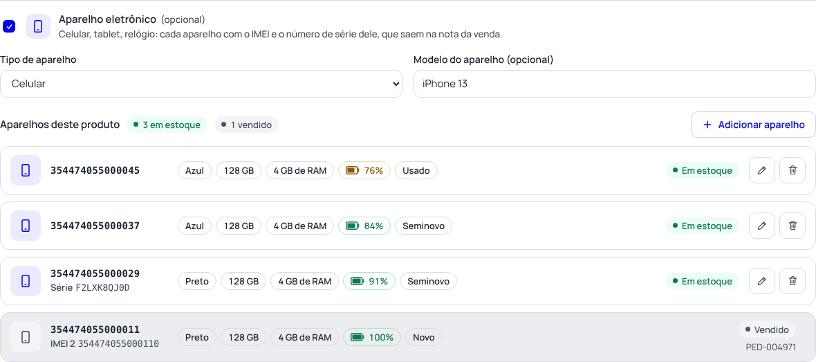 Passo 4: Acompanhe o estoque de aparelhos