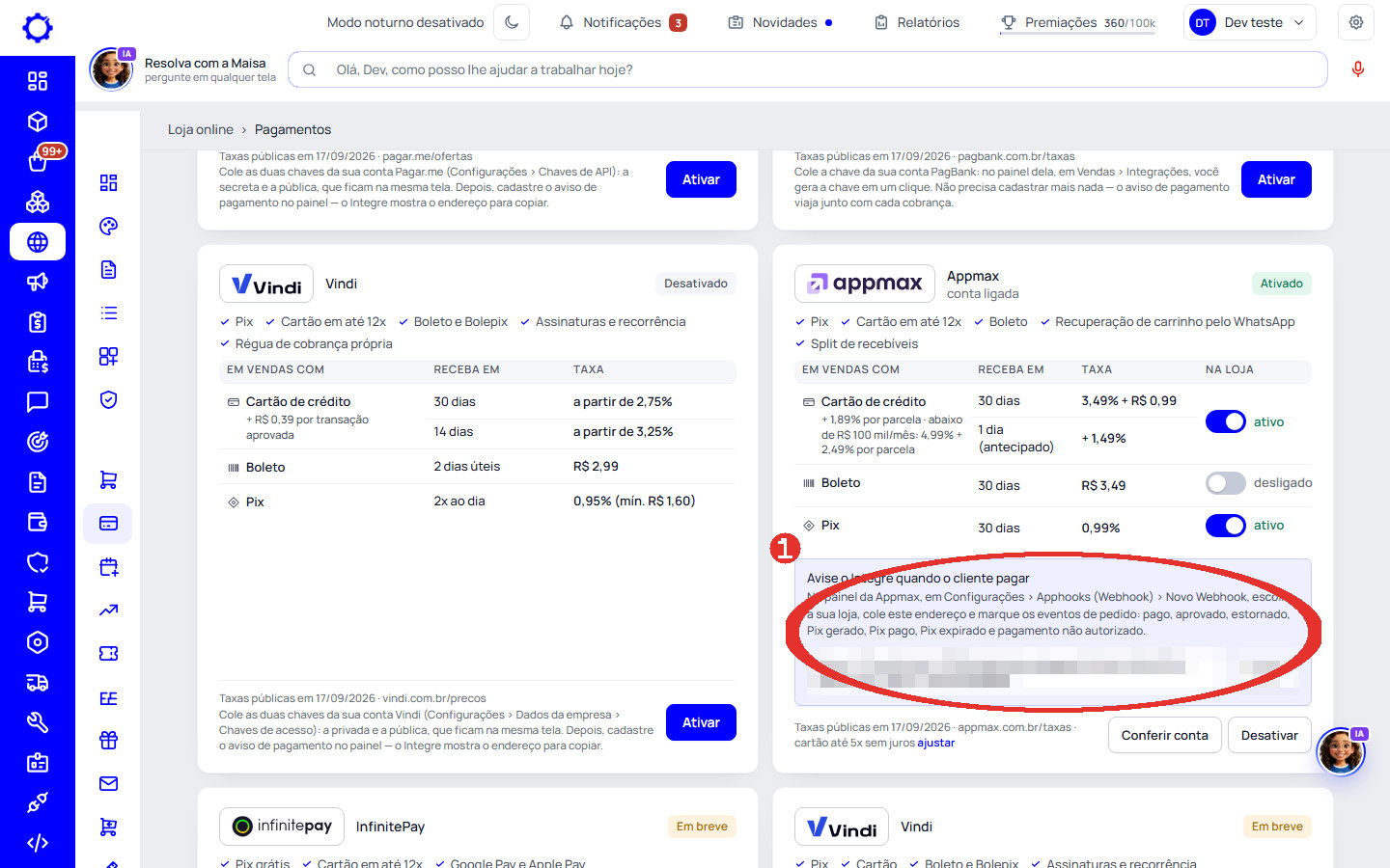 Passo 7: Copie o endereço do aviso que o Integre mostra