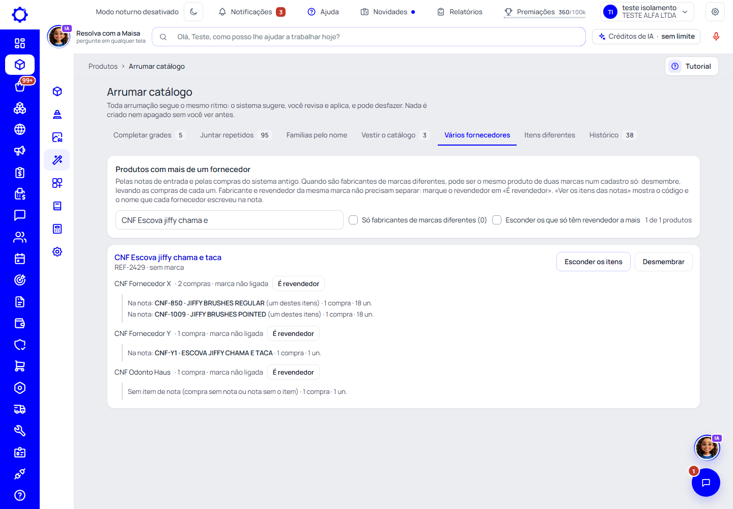 Passo 1: Veja o item da nota de cada fornecedor