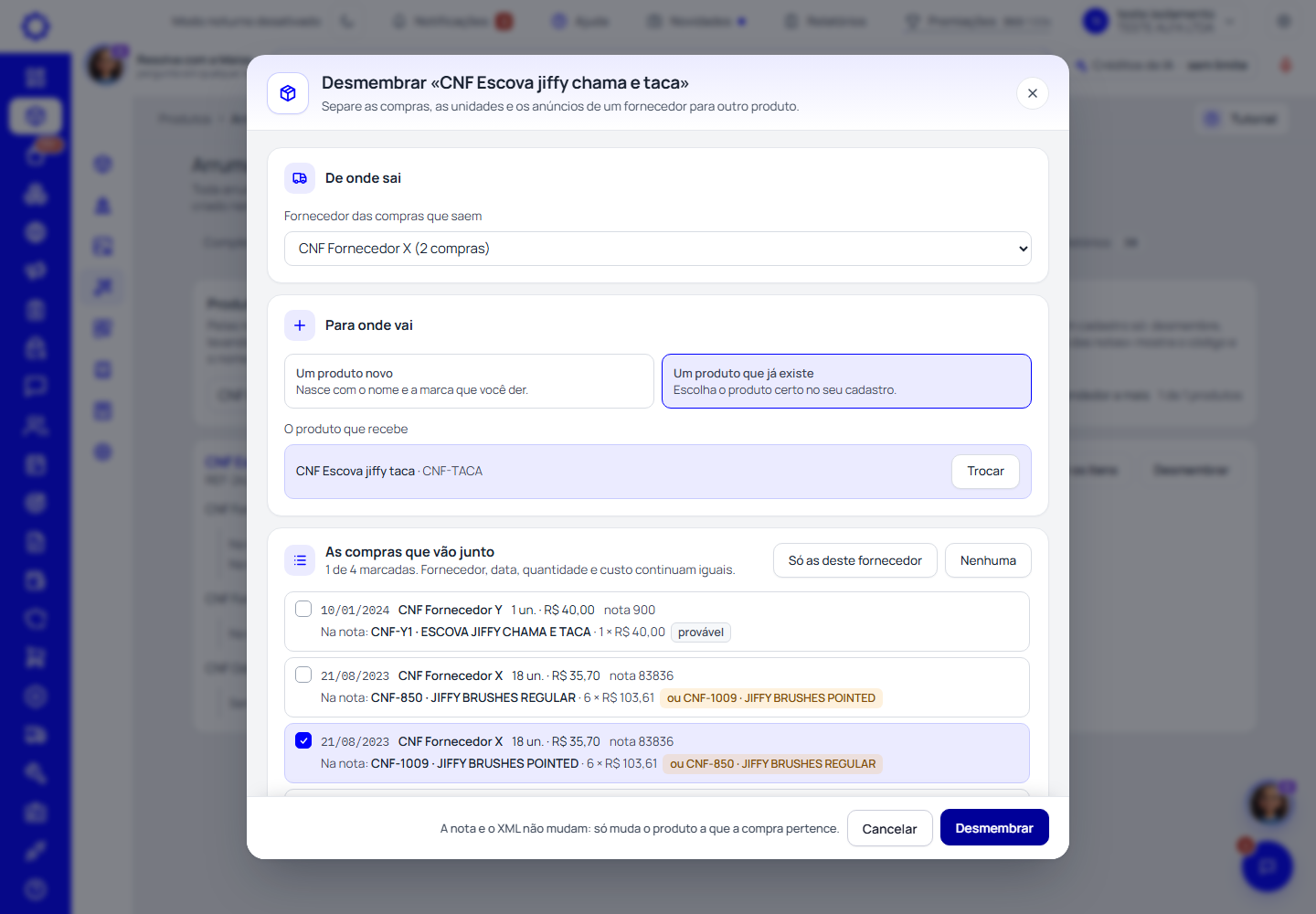 Passo 2: Desmembre levando as compras