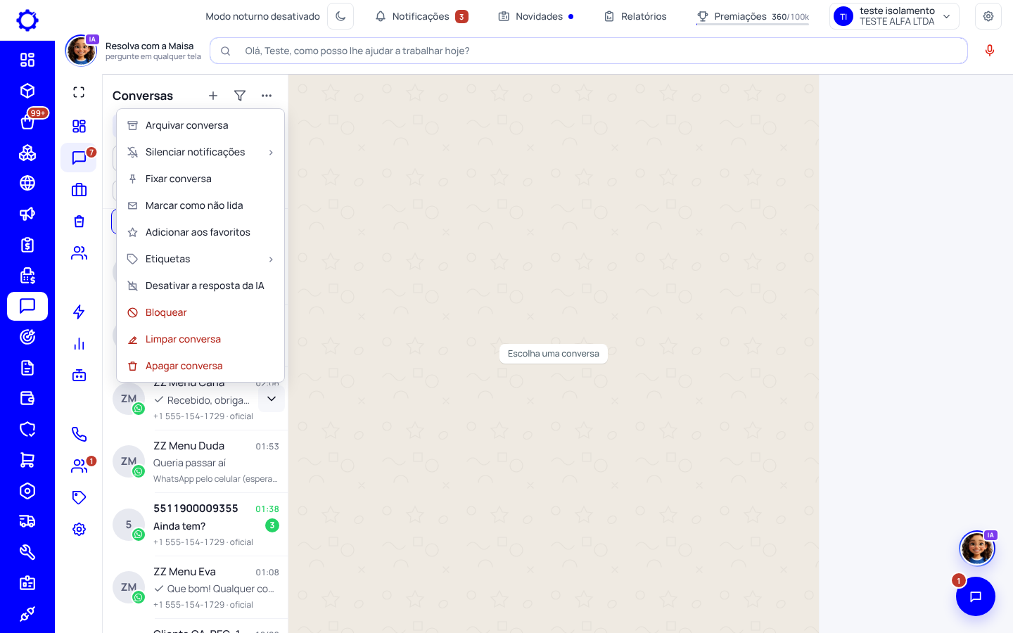 Passo 9: O menu da conversa