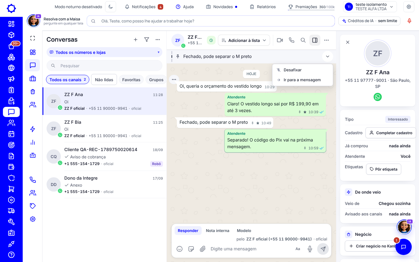 Passo 13: Fixar uma mensagem no topo da conversa