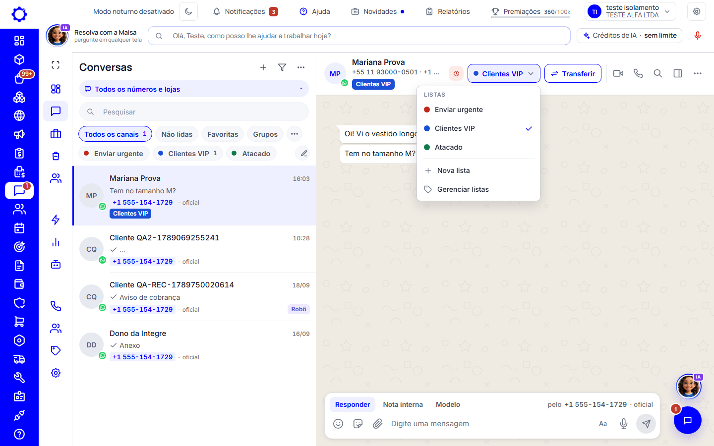 Passo 16: Pôr a conversa numa lista