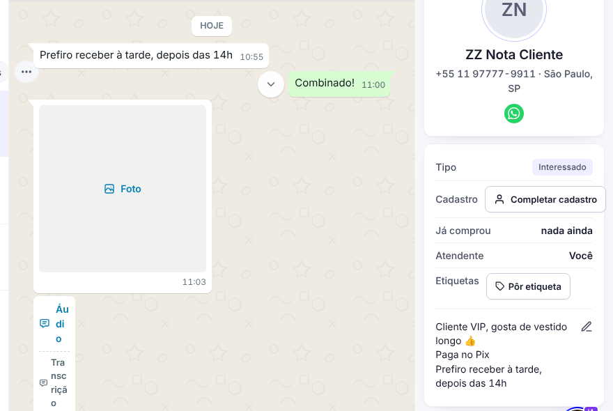 Passo 4: A nota do cliente