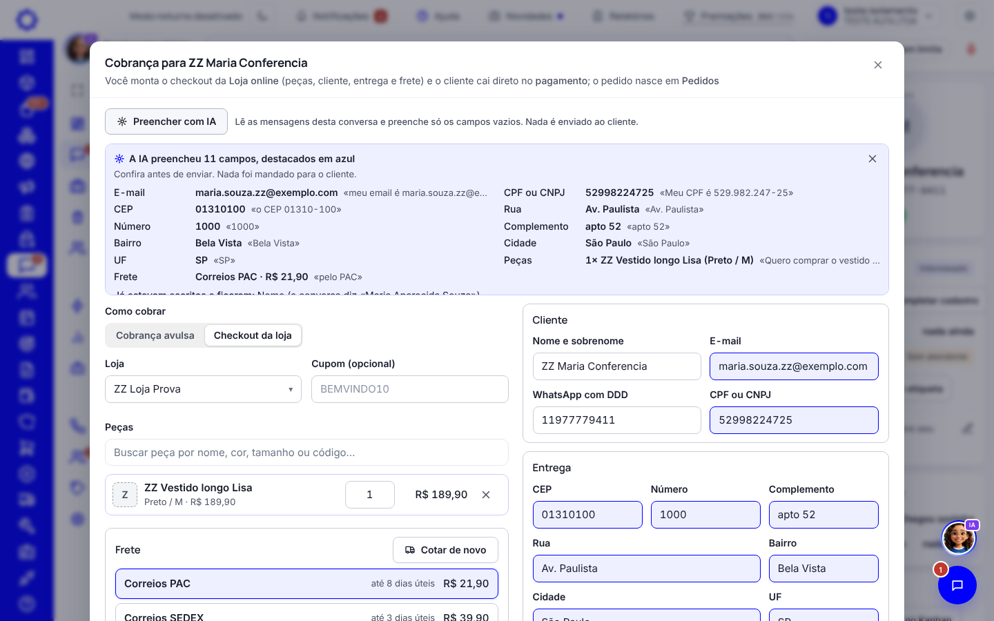 Passo 29: Preencher o checkout e a cobrança com IA