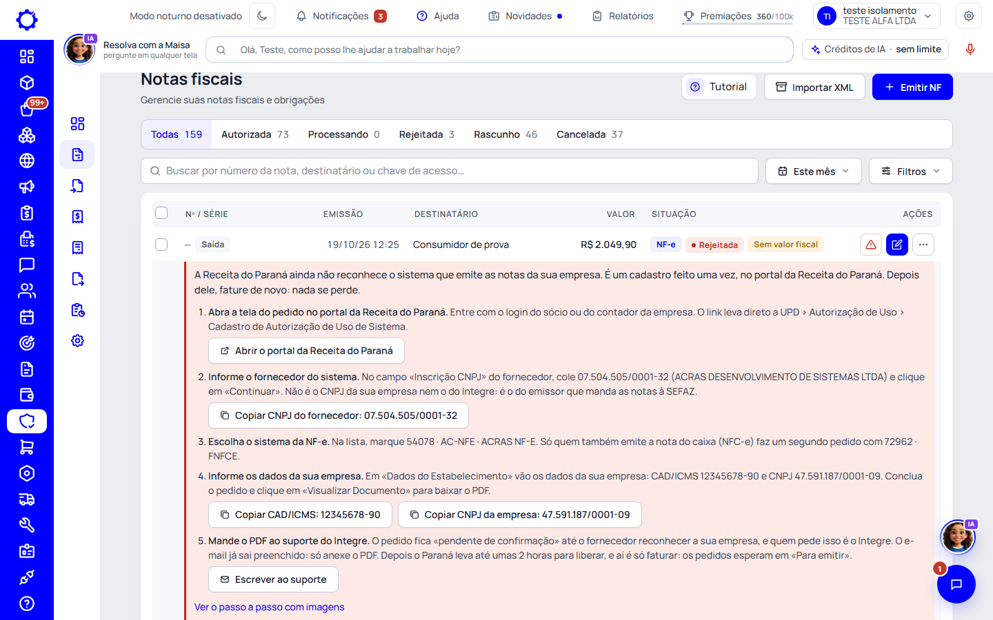 Passo 3: A nota recusada diz o que fazer