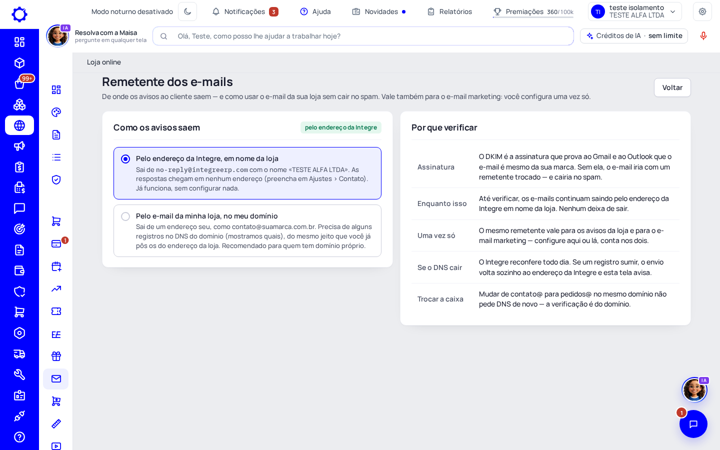 Passo 3: Mande do e-mail da sua loja