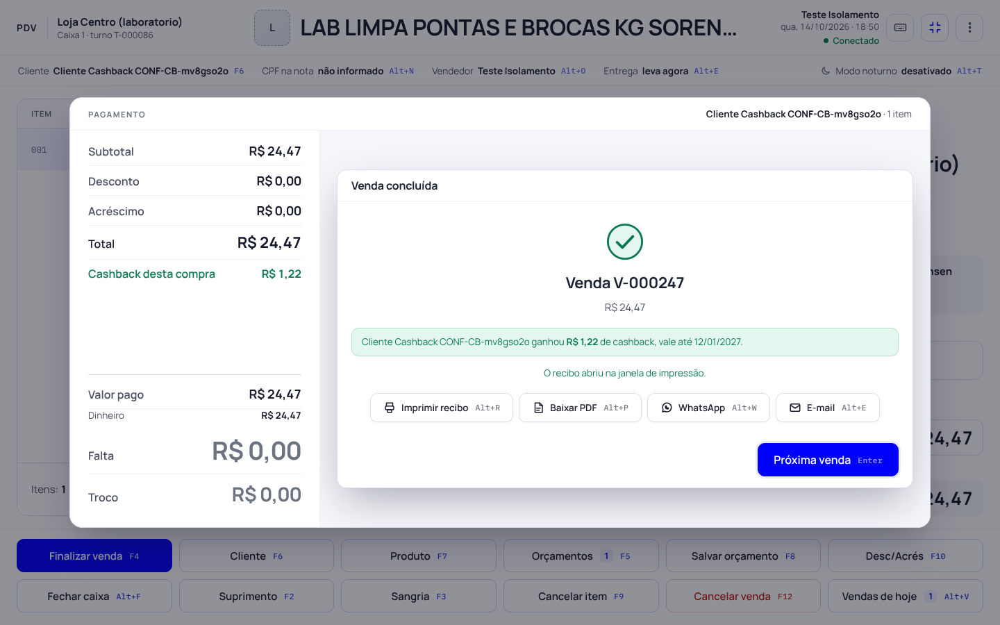 Passo 2: Venda com o cliente identificado