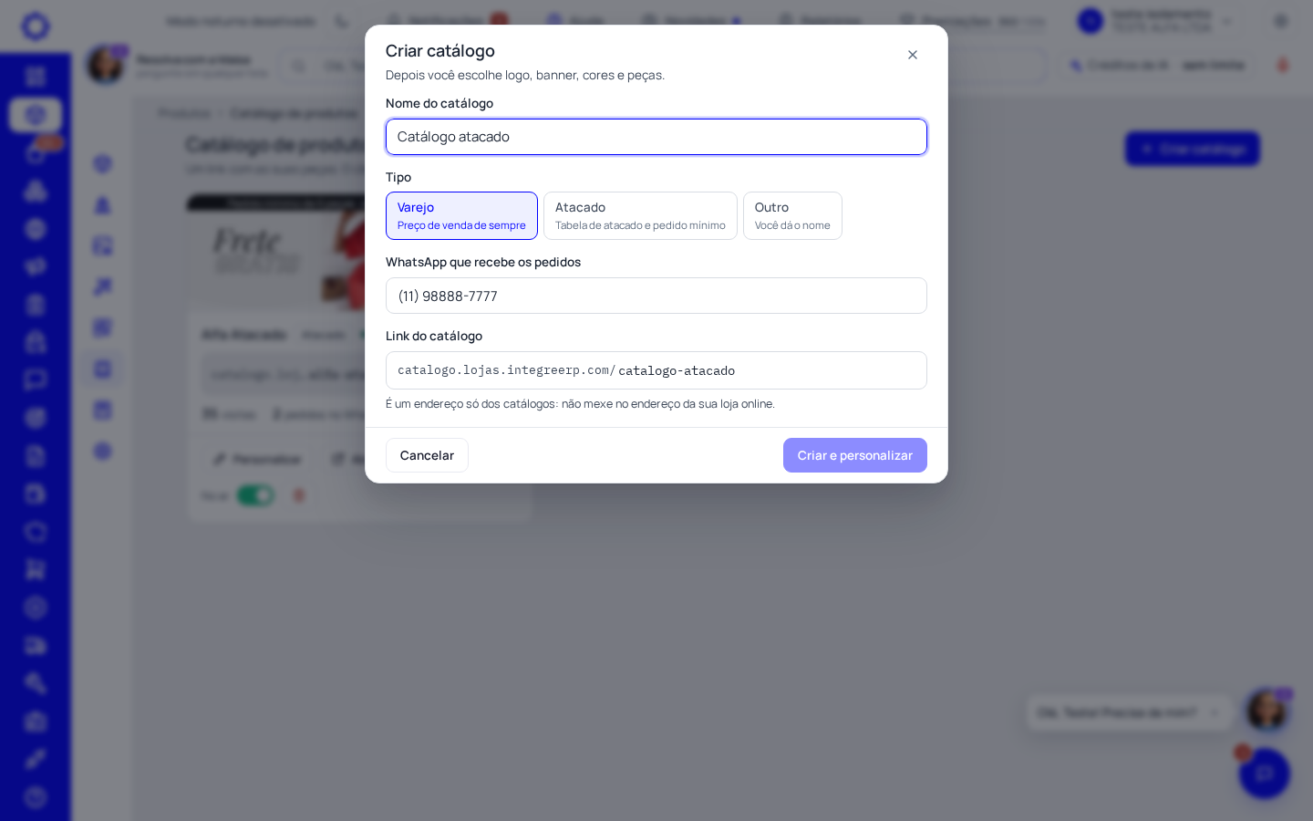 Passo 2: Dê o nome, o tipo, o WhatsApp e o link