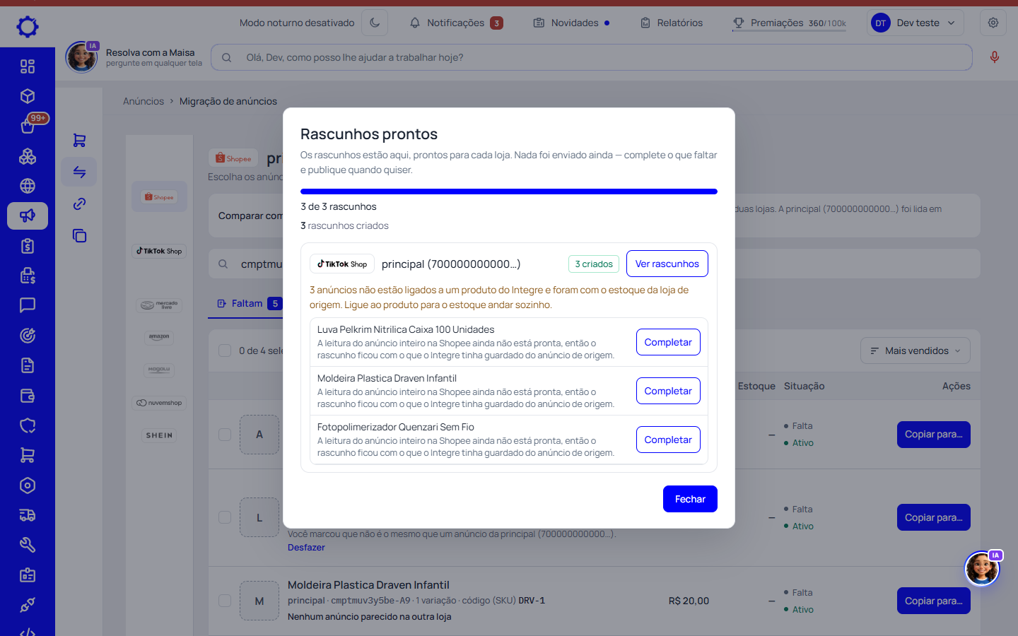 Passo 6: Complete e publique os rascunhos