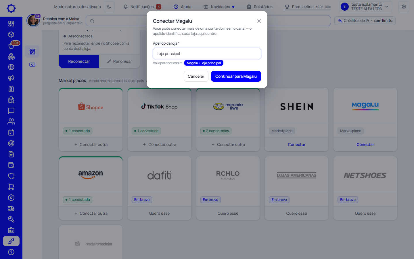 Passo 2: Clique em «Conectar» e dê um apelido