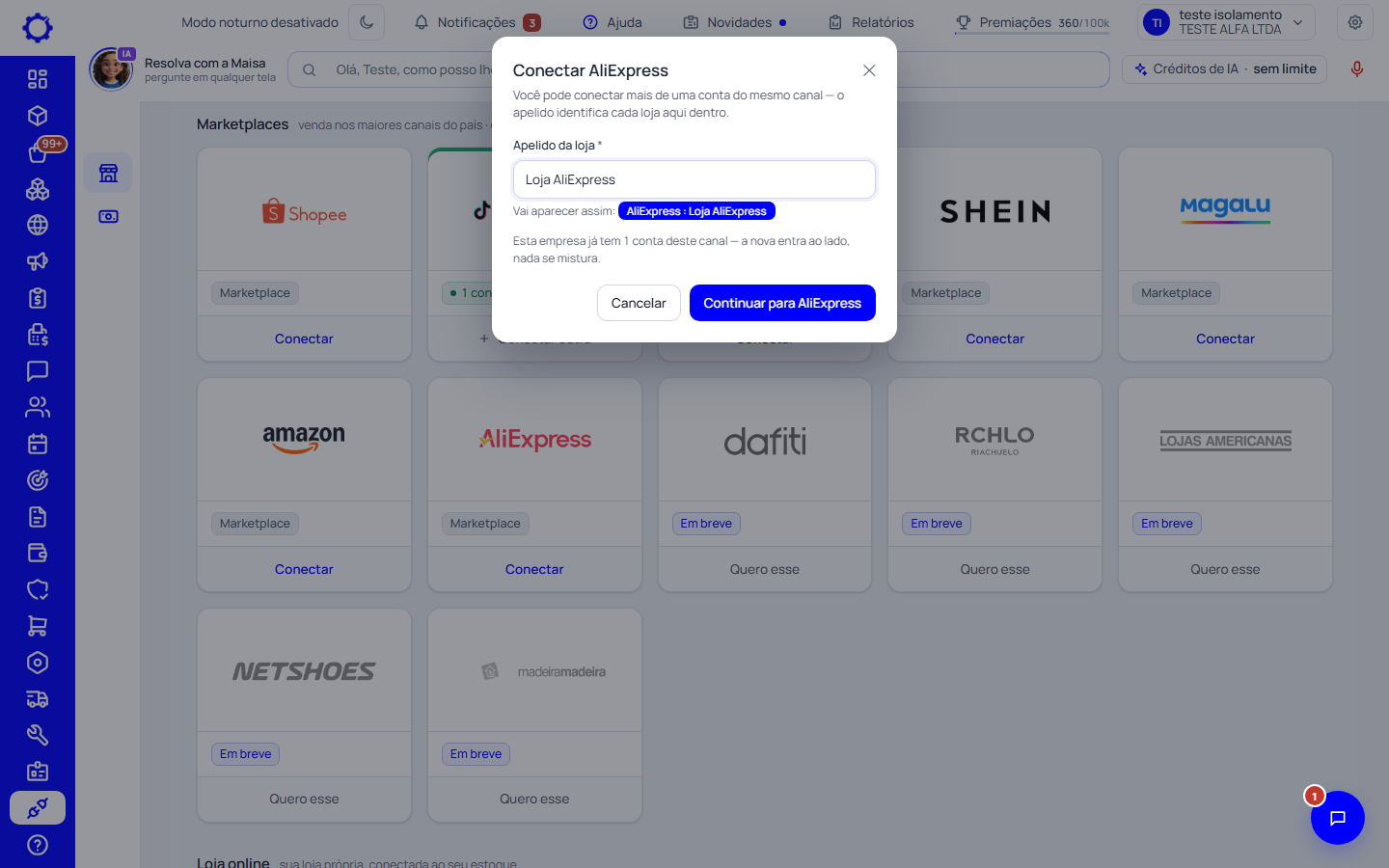 Passo 2: Clique em «Conectar» e dê um apelido