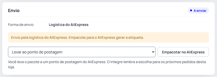 Passo 1: Olhe a «Forma de envio» no cartão Envio do pedido