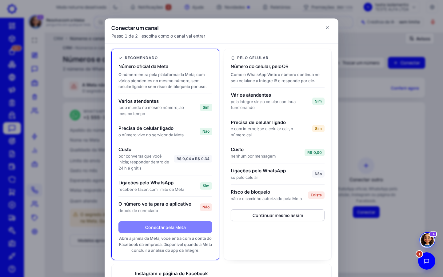 Passo 1: Abra Números e canais e clique em «Conectar»