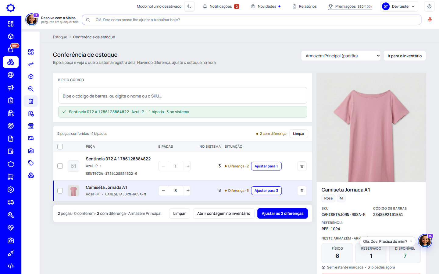 Passo 1: Abra Estoque › Conferência de estoque