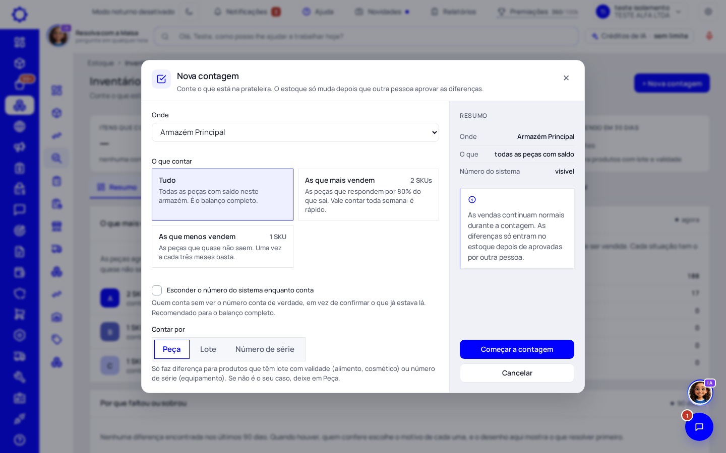 Passo 3: Abra uma contagem