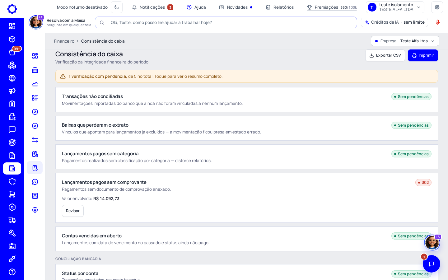 Passo 1: Abra Consistência do caixa
