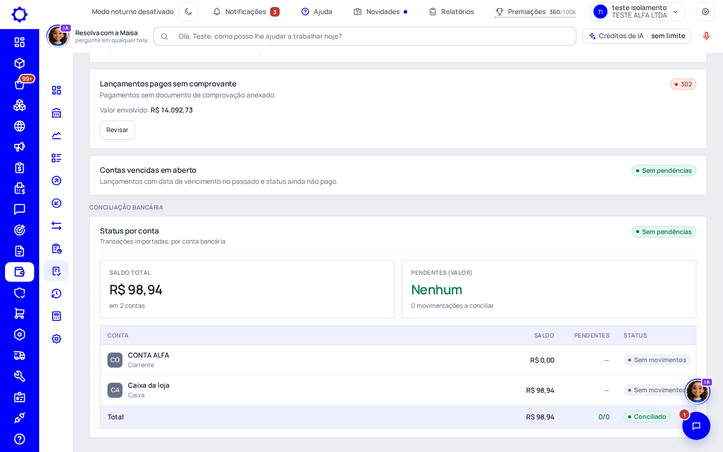 Passo 3: Confira a conciliação de cada conta