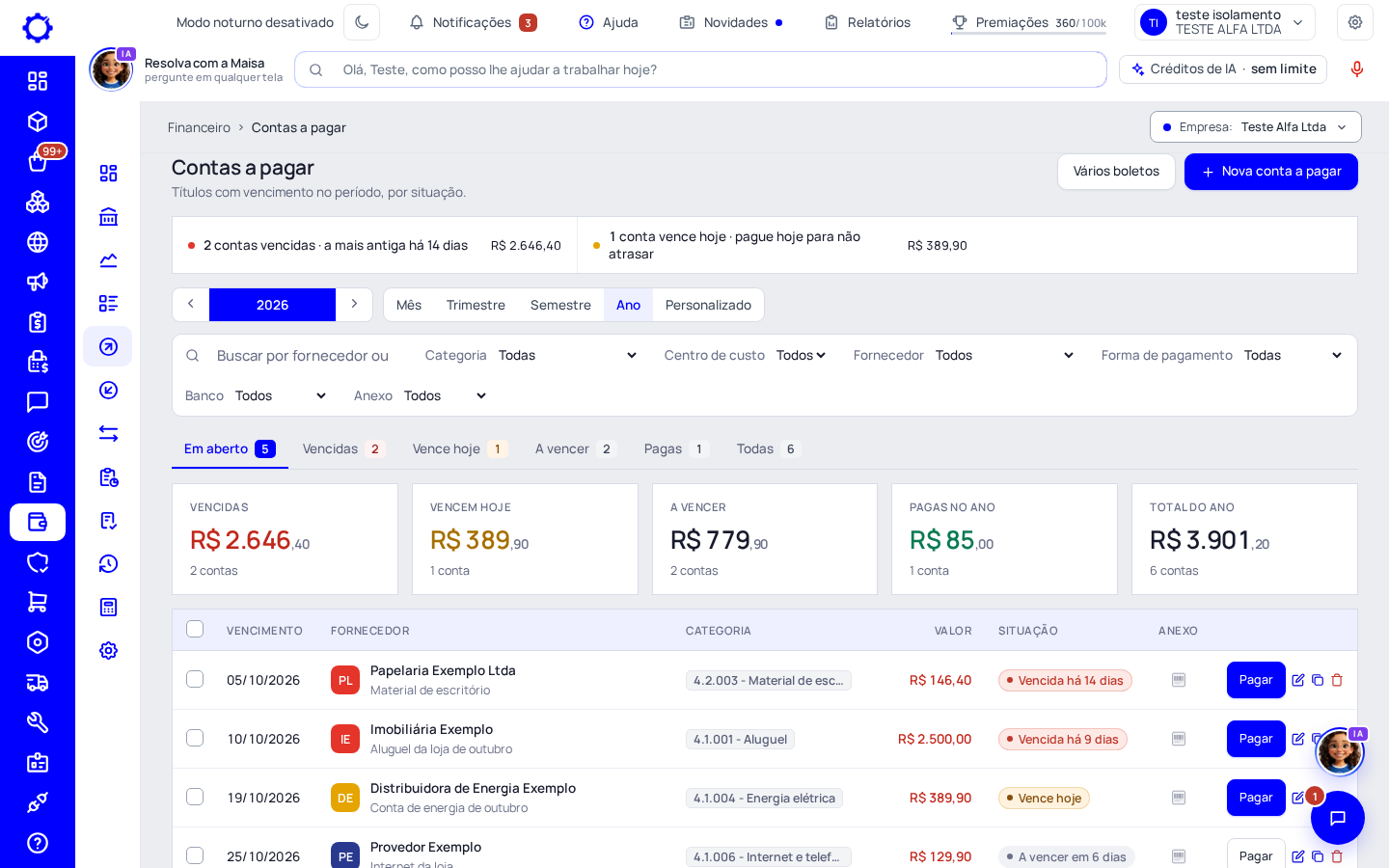Passo 1: Abra Contas a pagar