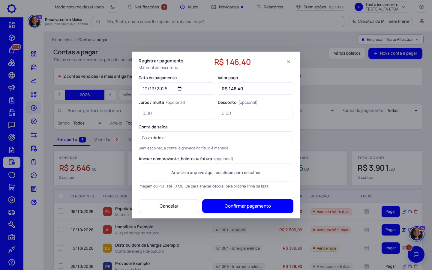 Passo 5: Informe a data, o valor e a conta de saída
