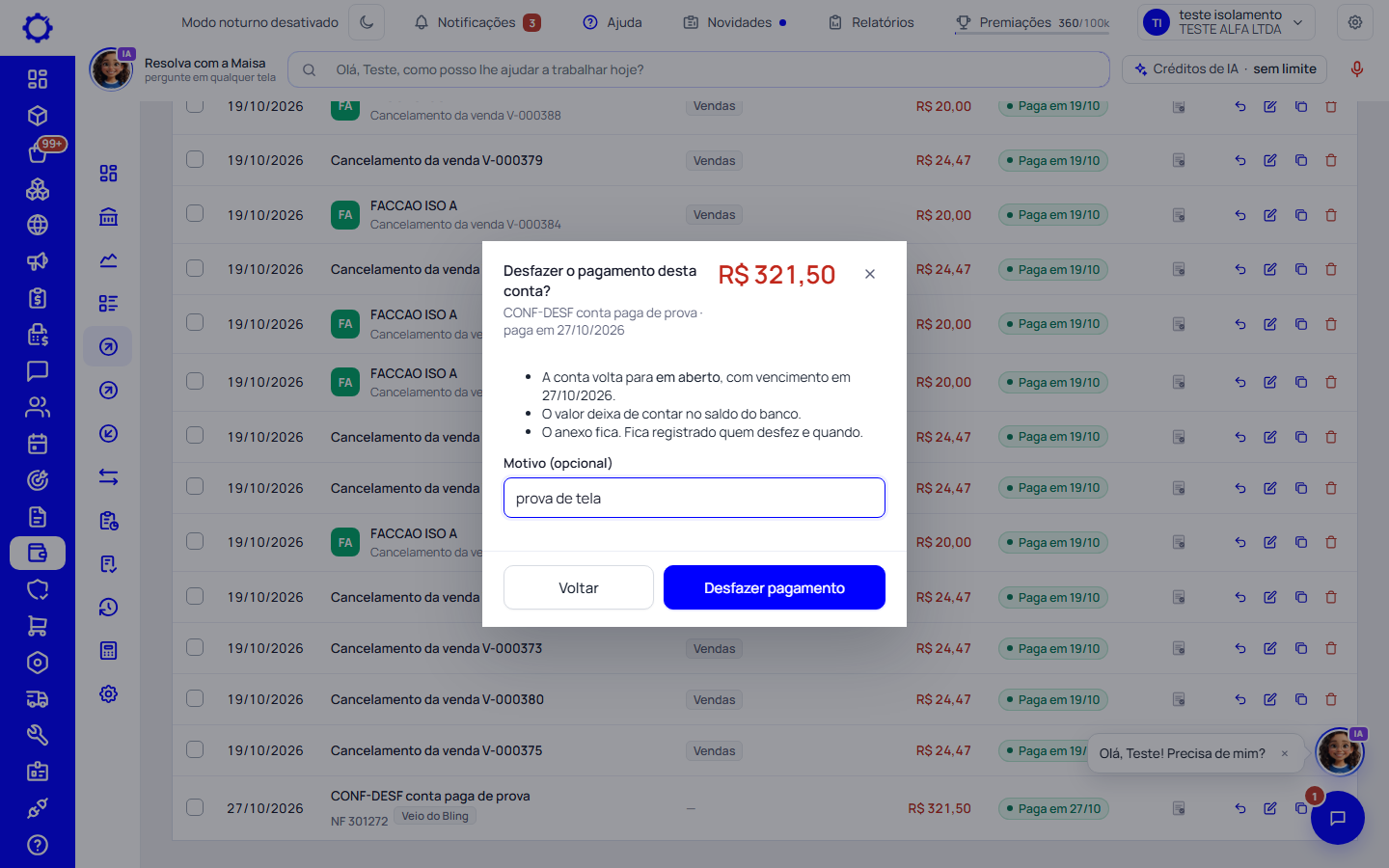 Passo 8: Deu baixa por engano? Desfaça o pagamento