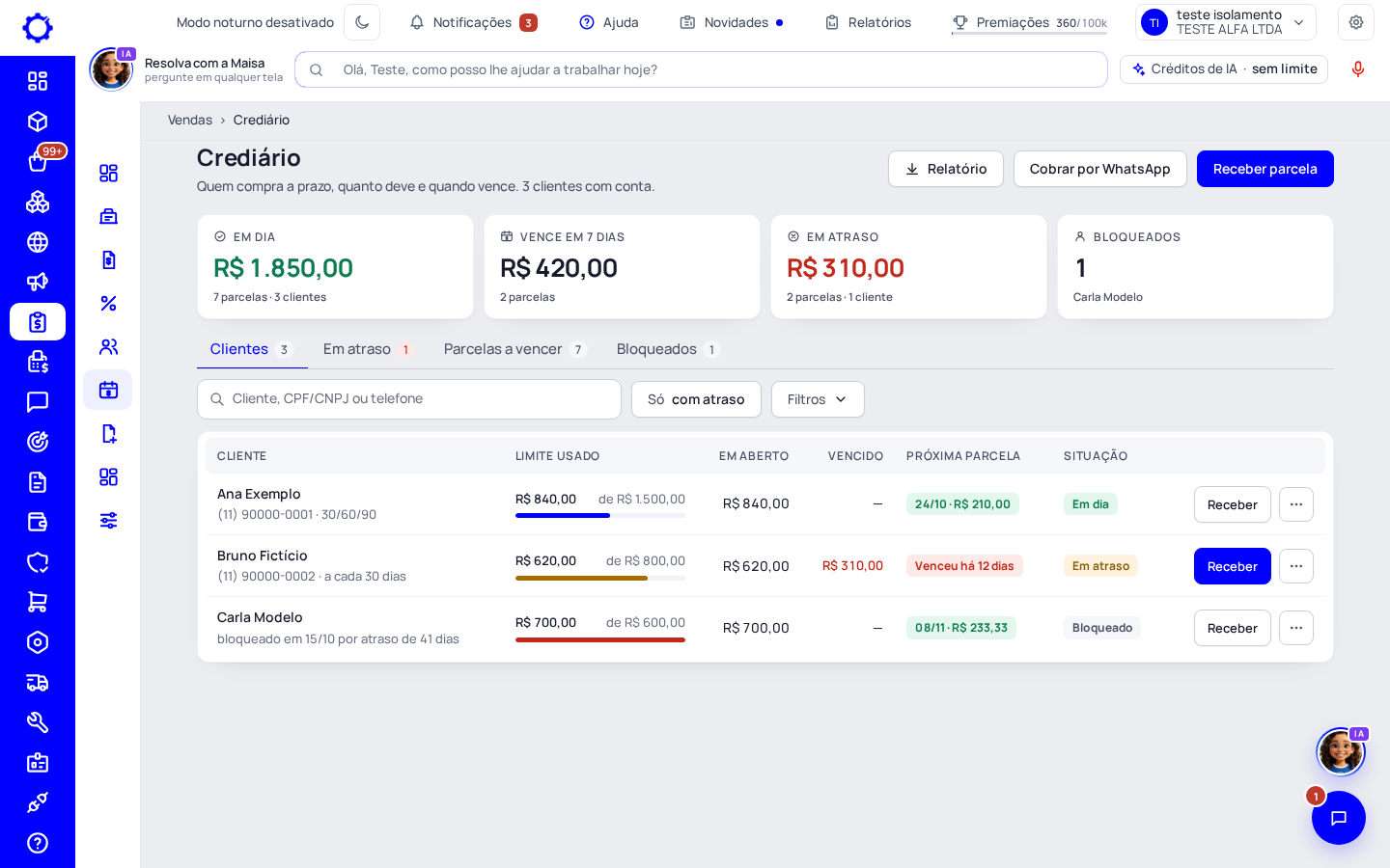 Passo 1: Abra Vendas › Crediário