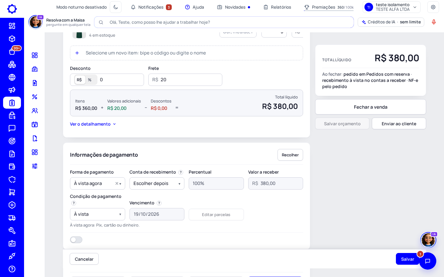 Passo 3: Venda no crediário
