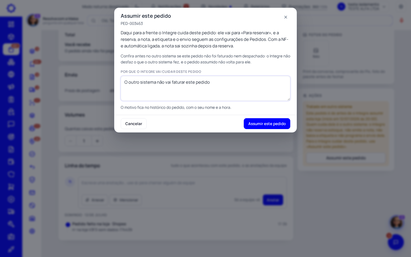 Passo 6: Assuma o pedido pelo Integre