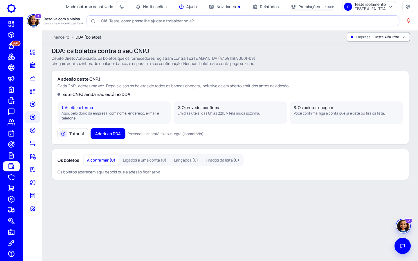 Passo 1: Abra Financeiro › DDA (boletos)