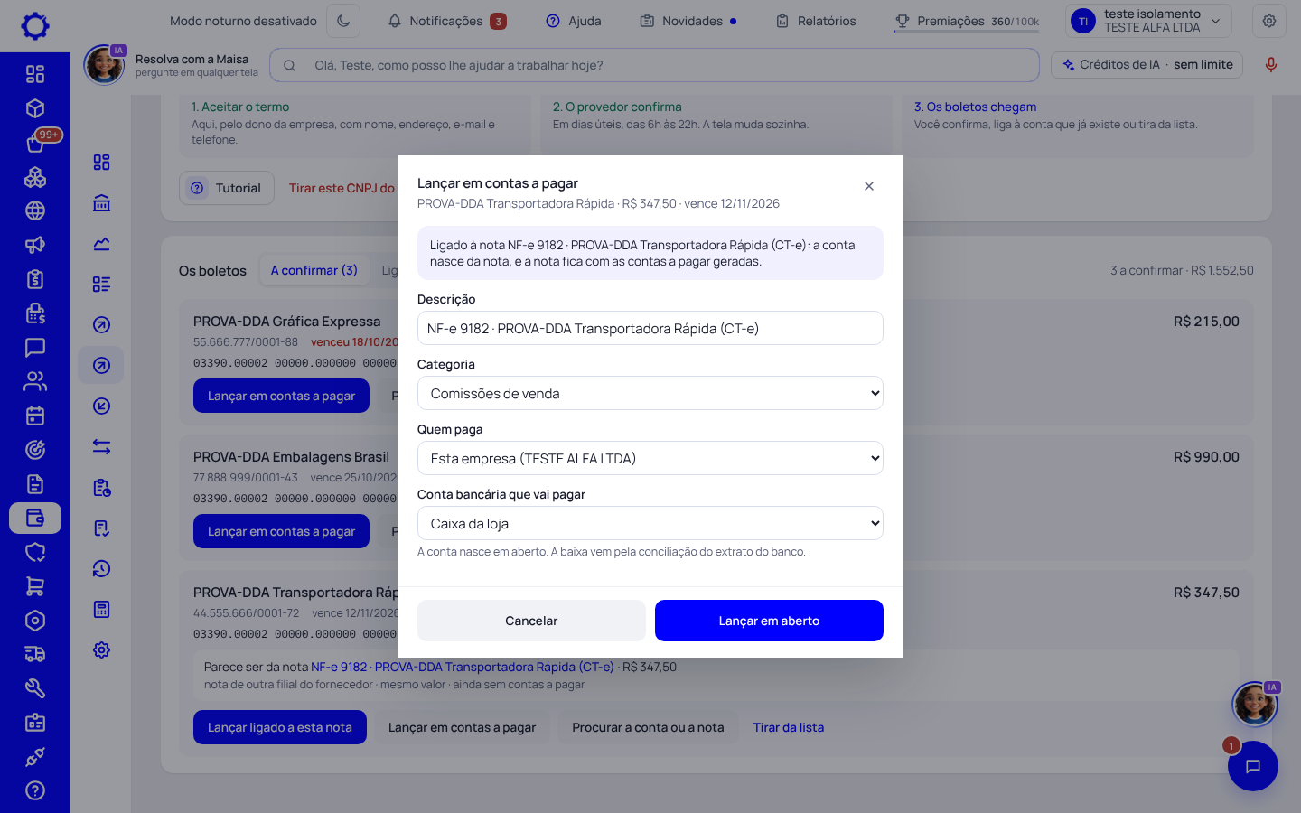 Passo 5: Lance com a categoria e a conta que vai pagar