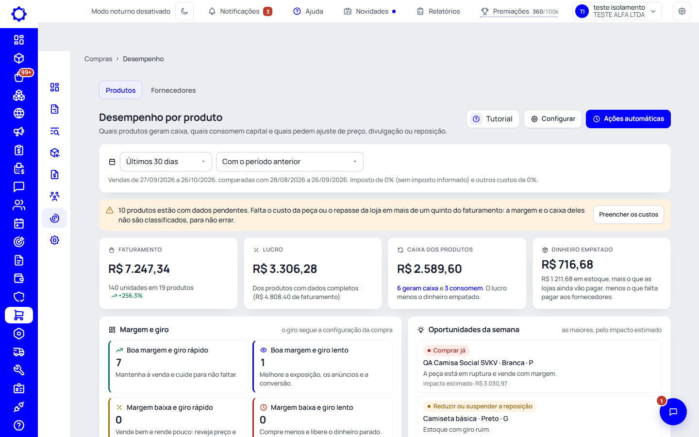 Passo 1: Abra Compras › Desempenho