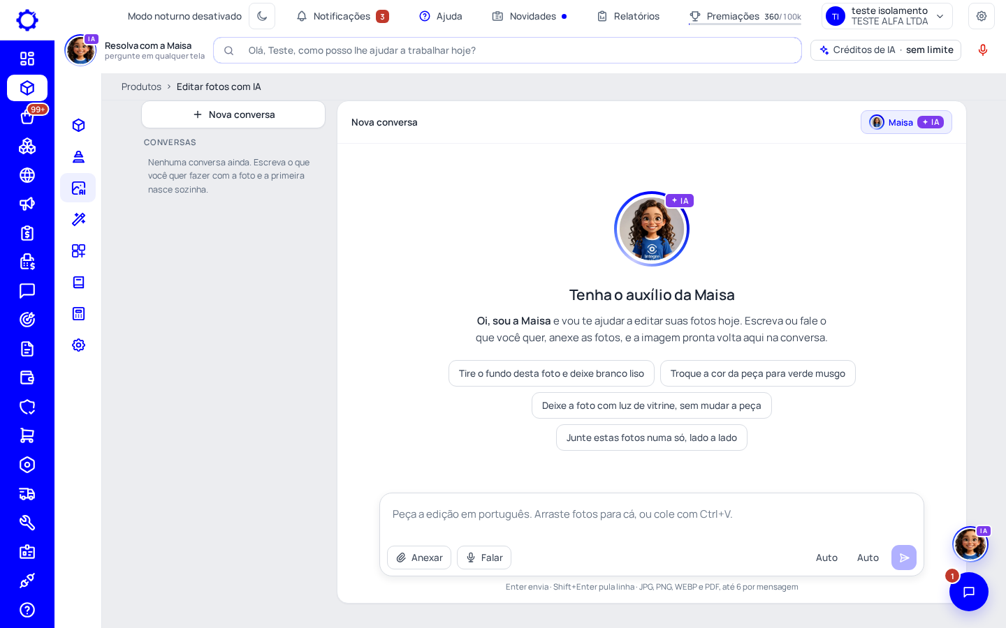 Passo 1: Abra Produtos › Editar fotos com IA