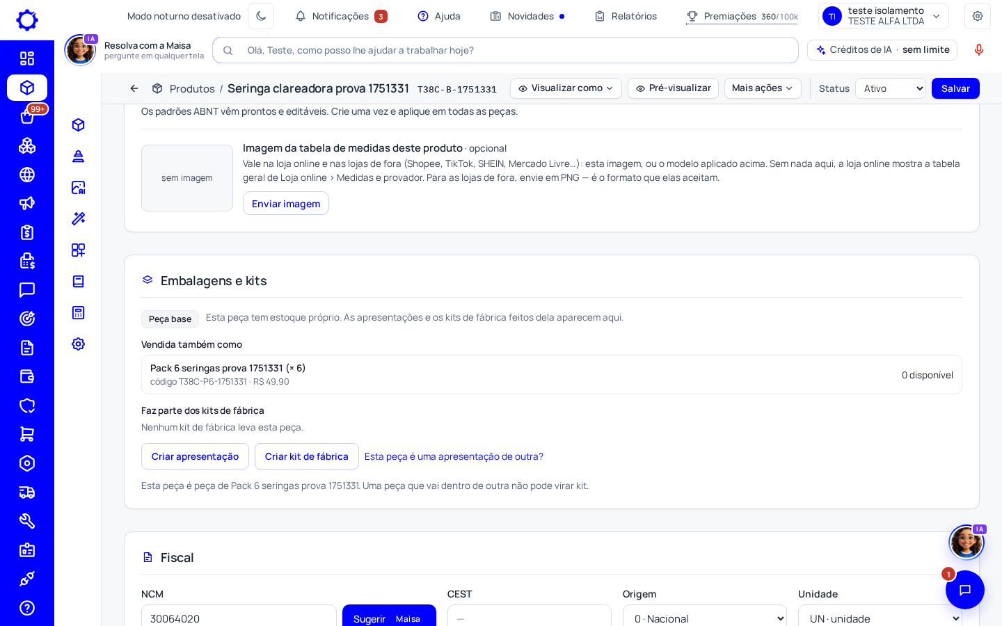 Passo 1: Abra a peça e vá em «Embalagens e kits»