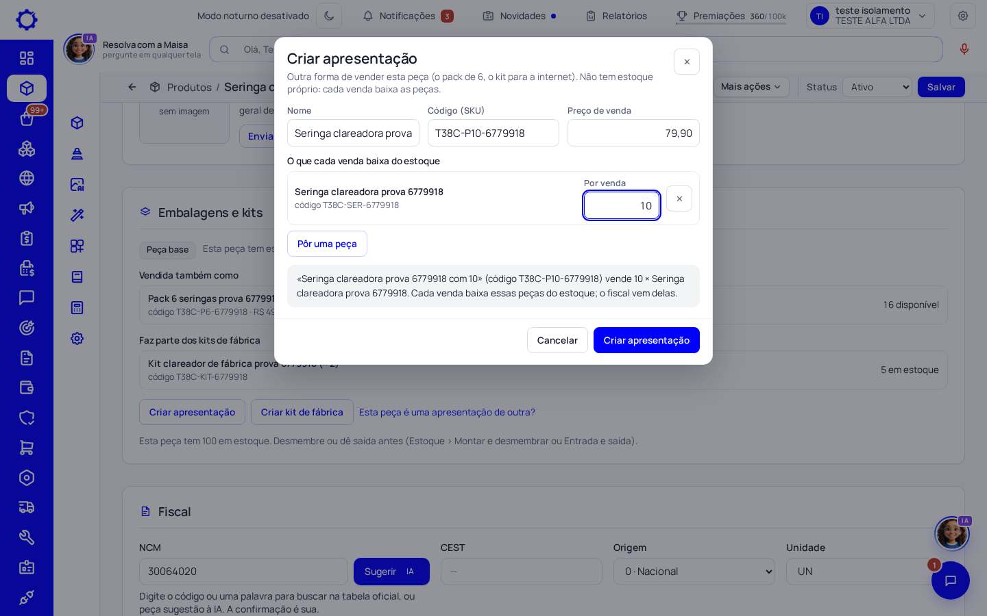 Passo 2: O pack: «Criar apresentação»