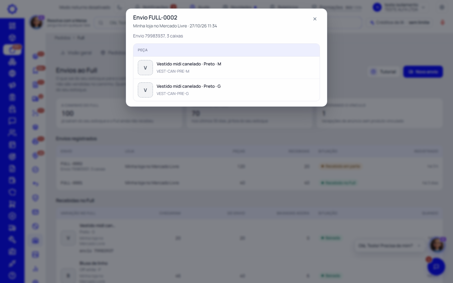 Passo 4: Abra o envio para ver peça por peça