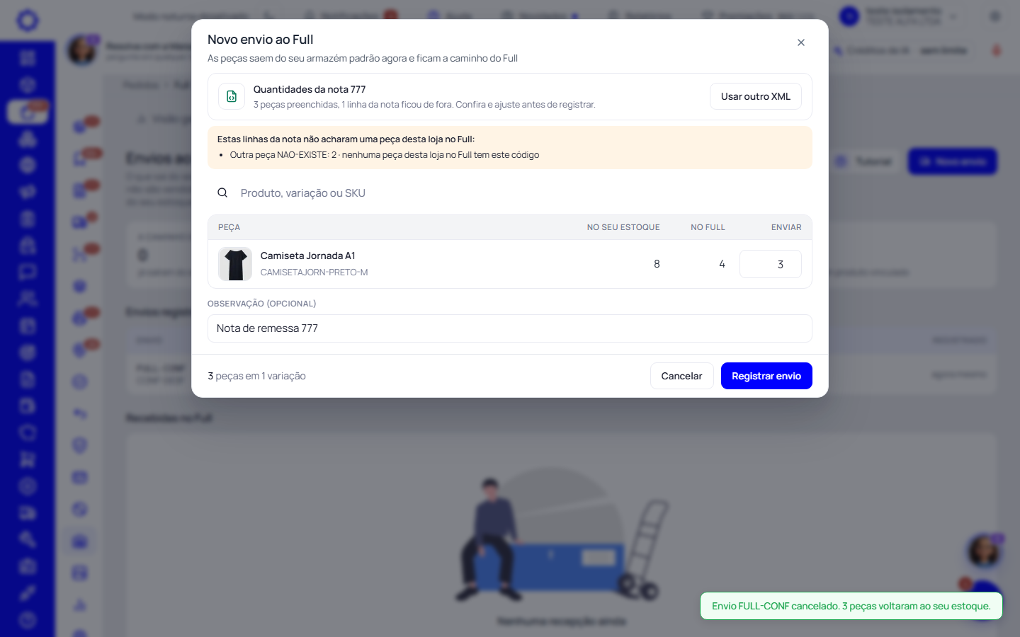 Passo 2: Ou use o XML da nota de remessa