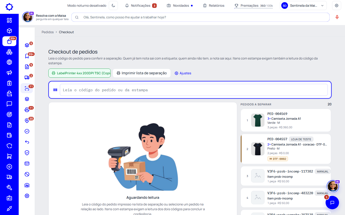 Passo 4: No checkout, confira a impressora da máquina