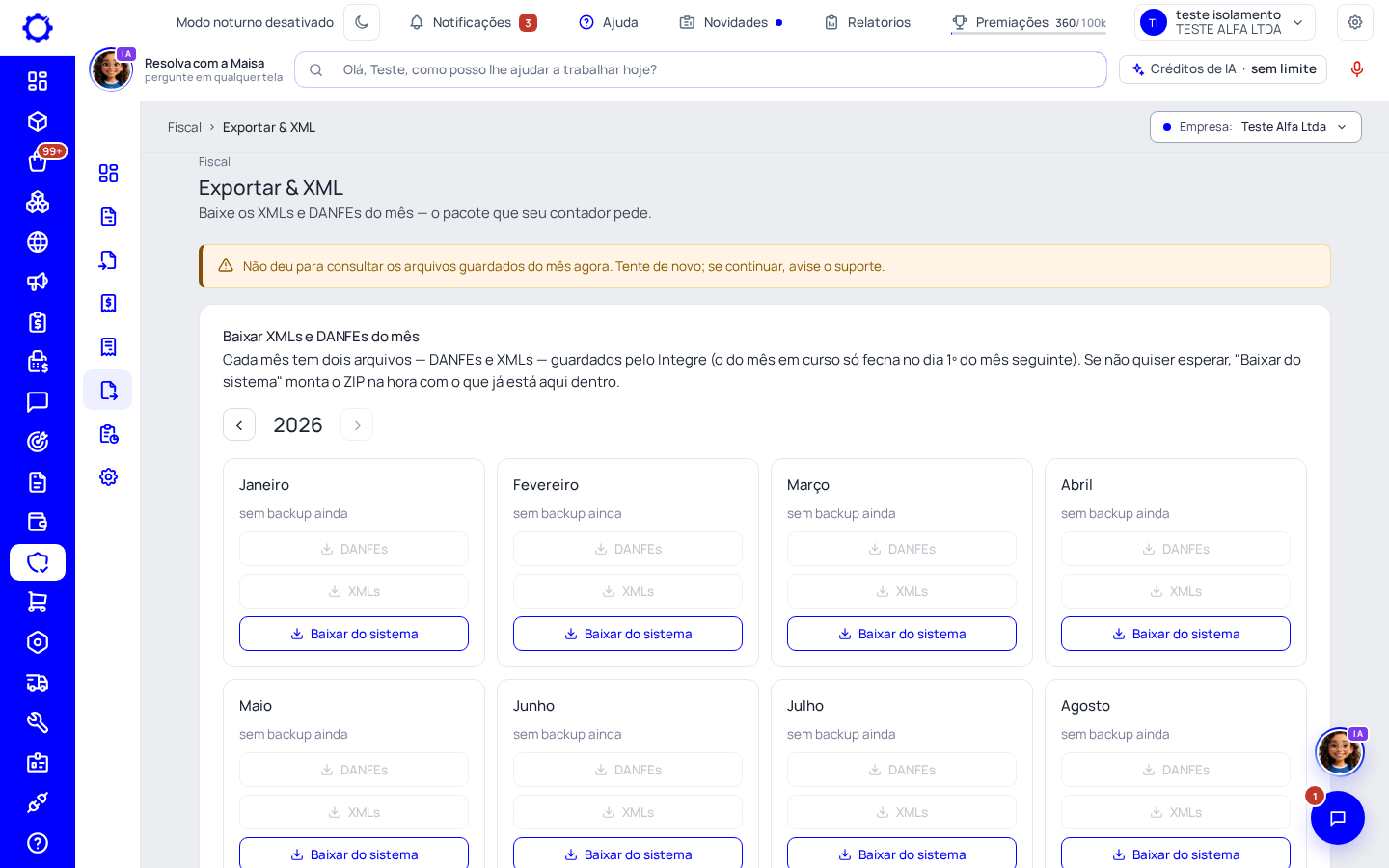 Passo 1: Abra Fiscal › Exportar & XML