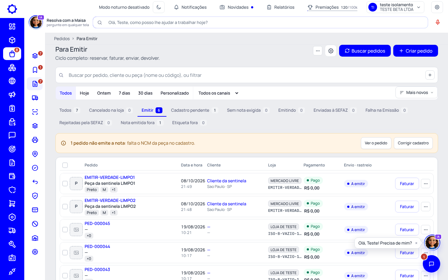 Passo 1: Abra Pedidos › Para Emitir