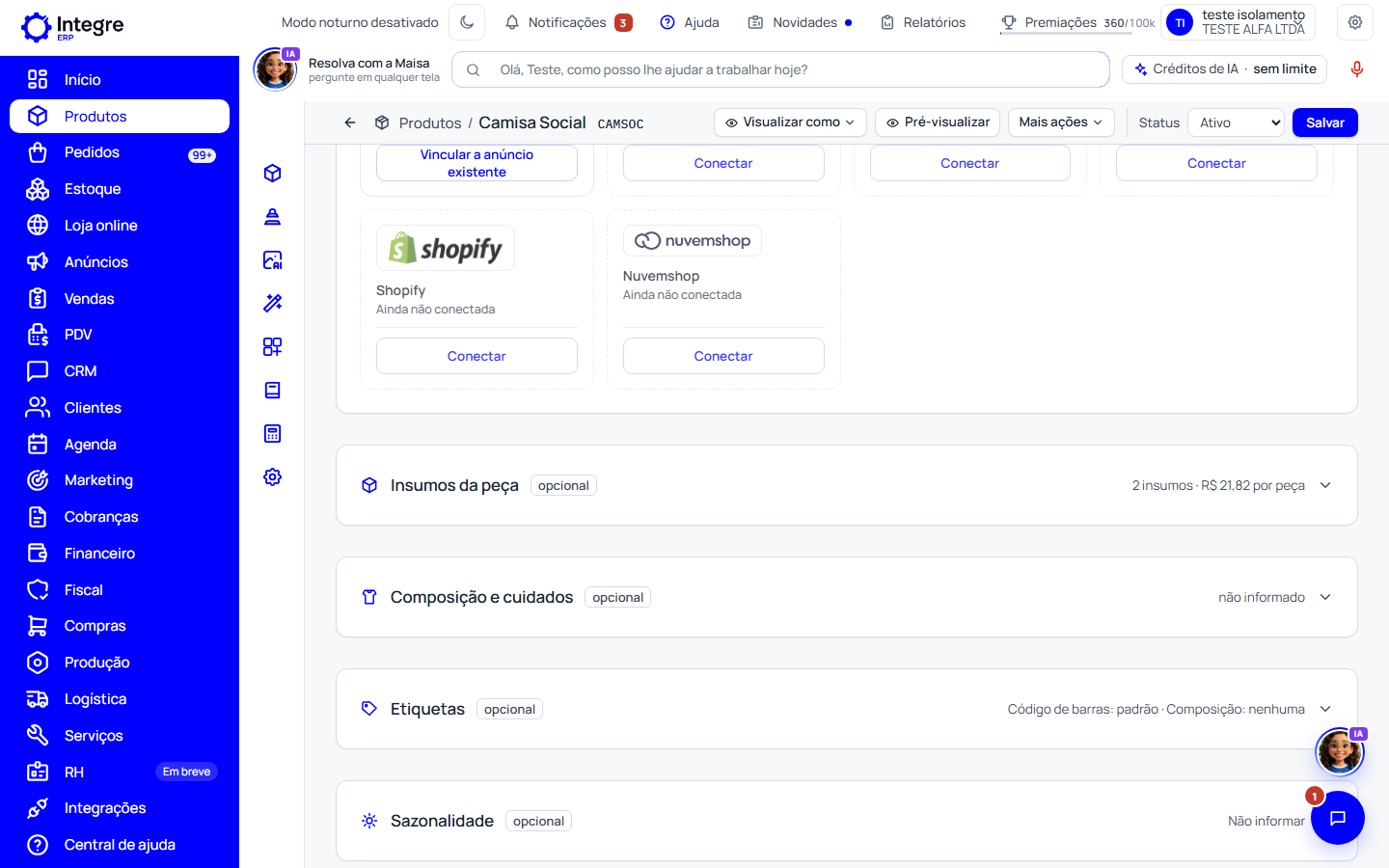Passo 1: Abra o produto e desça até a ficha