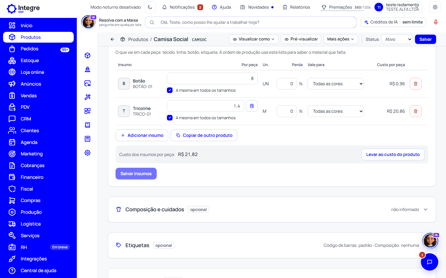 Passo 2: Os insumos da peça