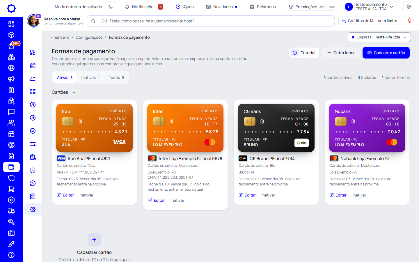 Passo 1: Abra Formas de pagamento