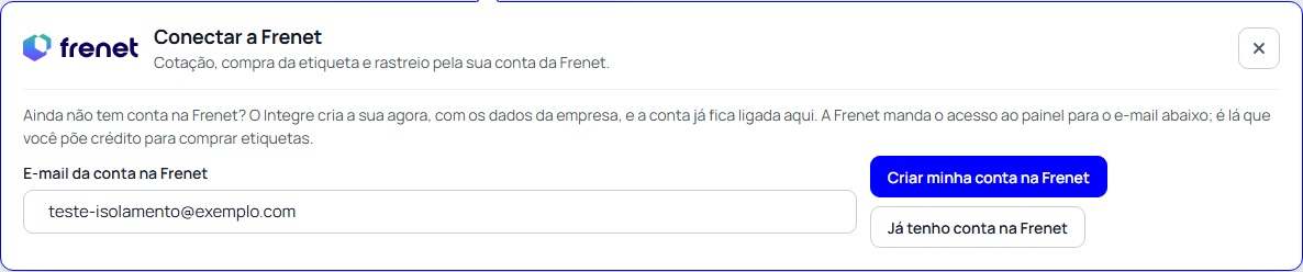 Passo 2: Sem conta na Frenet? Crie pelo Integre